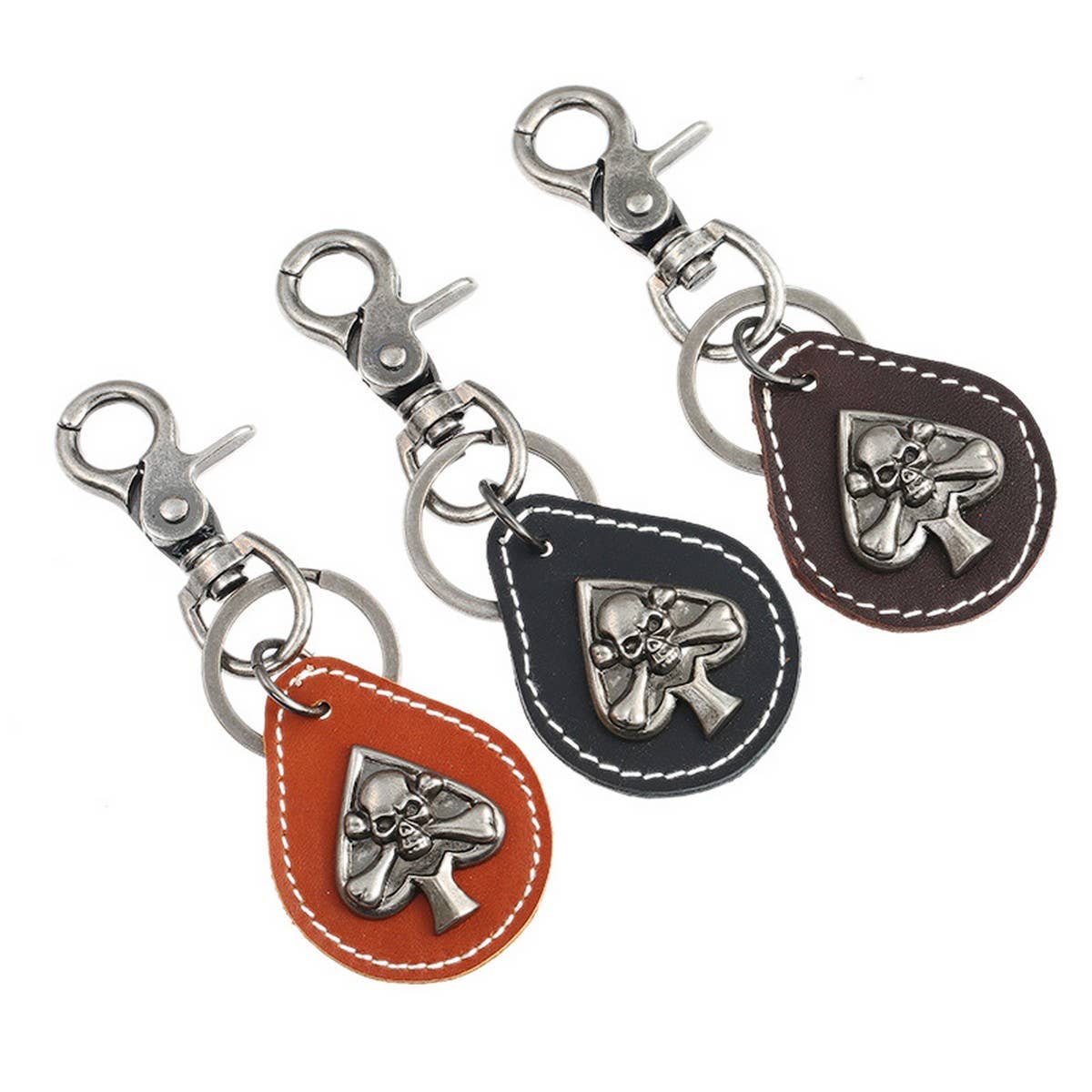 PUNK RETRO ALLOY SKULL GENUINE LEATHER KEYCHAIN_CWMM5036