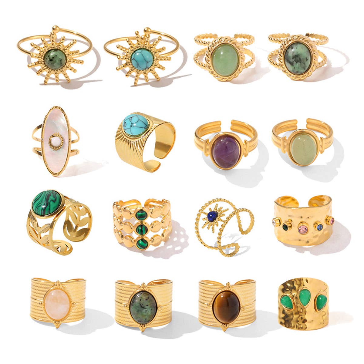 GOLD STAINLESS STEEL INLAID NATURAL STONE RINGS_CWAJE0611