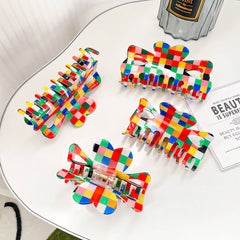 Retro Style Large Hair Claw, Color Check Print_Cwaha0402