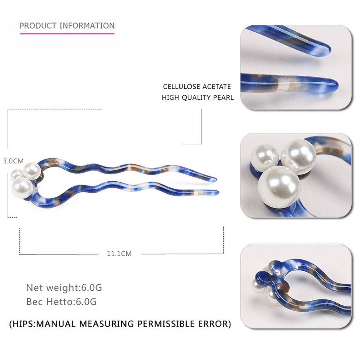 Wavy Acetate Retro Hairpin Hair Accessories
