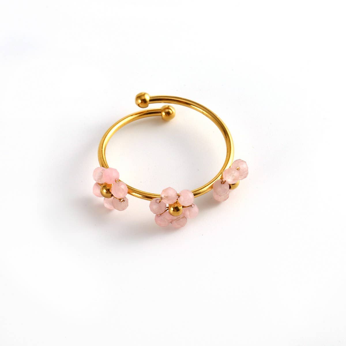 Triple Flower Open Ring In Natural Stone Steel_Cwmm8932