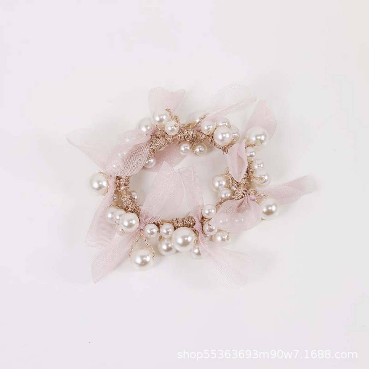ELEGANT LACE PEARL HAIR TIE BUN PONYTAIL BAND_CWAHA6875