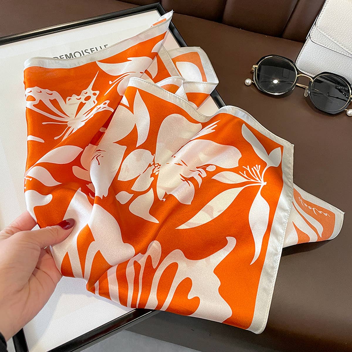 FLORAL SCARF FOR WOMEN ELEGANT GIFT SQUARE WRAP_CWASC0615