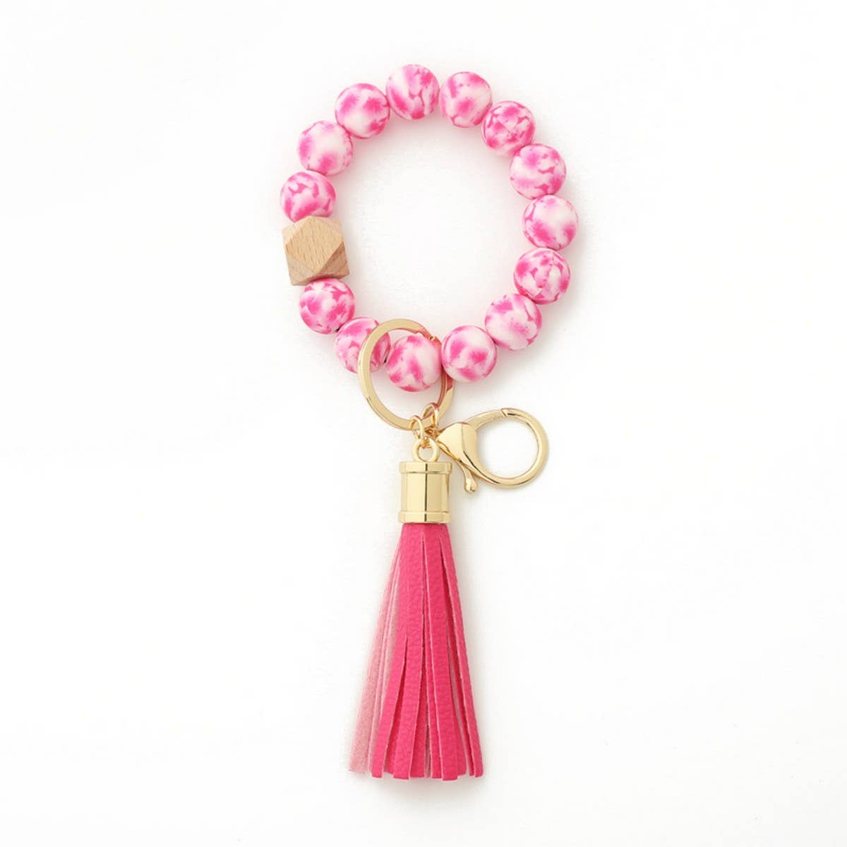 LEOPARD PRINT SILICONE BEAD BRACELET KEYCHAIN_CWMM6874