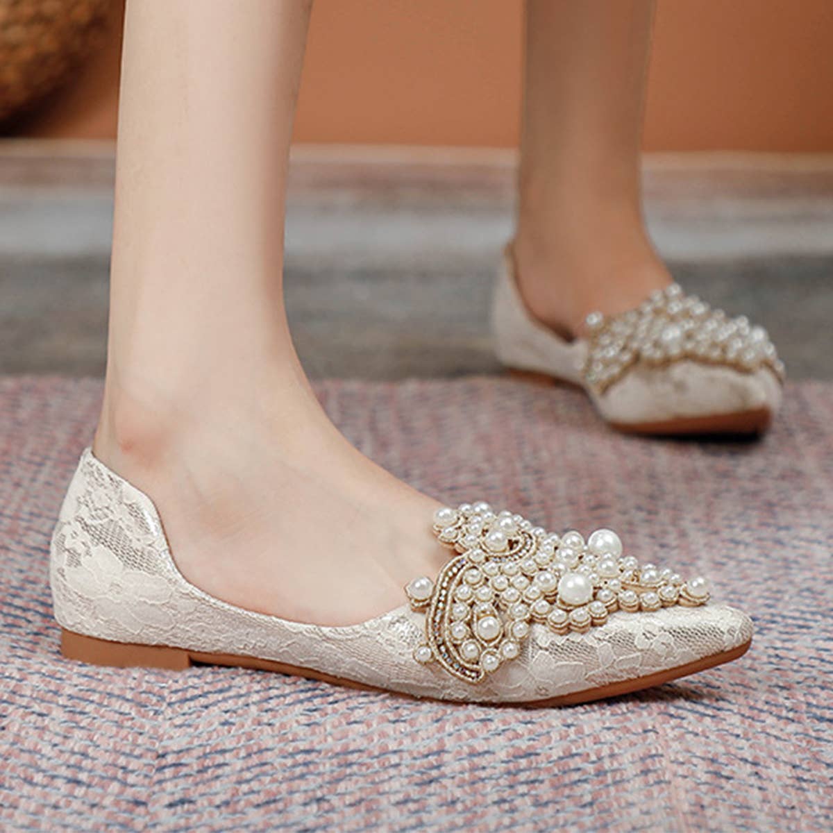 LACE PEARL BALLET FLATS FOR WOMEN BRIDAL STYLE_CWSHF0010