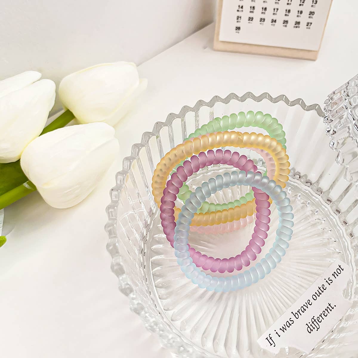 SYMPHONY CREAM TELEPHONE WIRE HAIR TIES 5 PACK_CWAHA1095