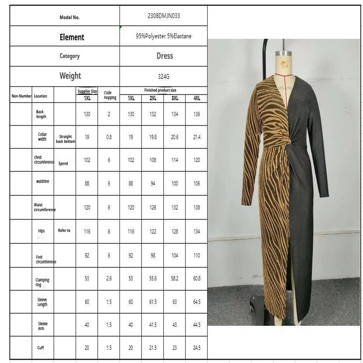 LEOPARD PATCHWORK V NECK BODYCON SLIT DRESS_CWDSD8489
