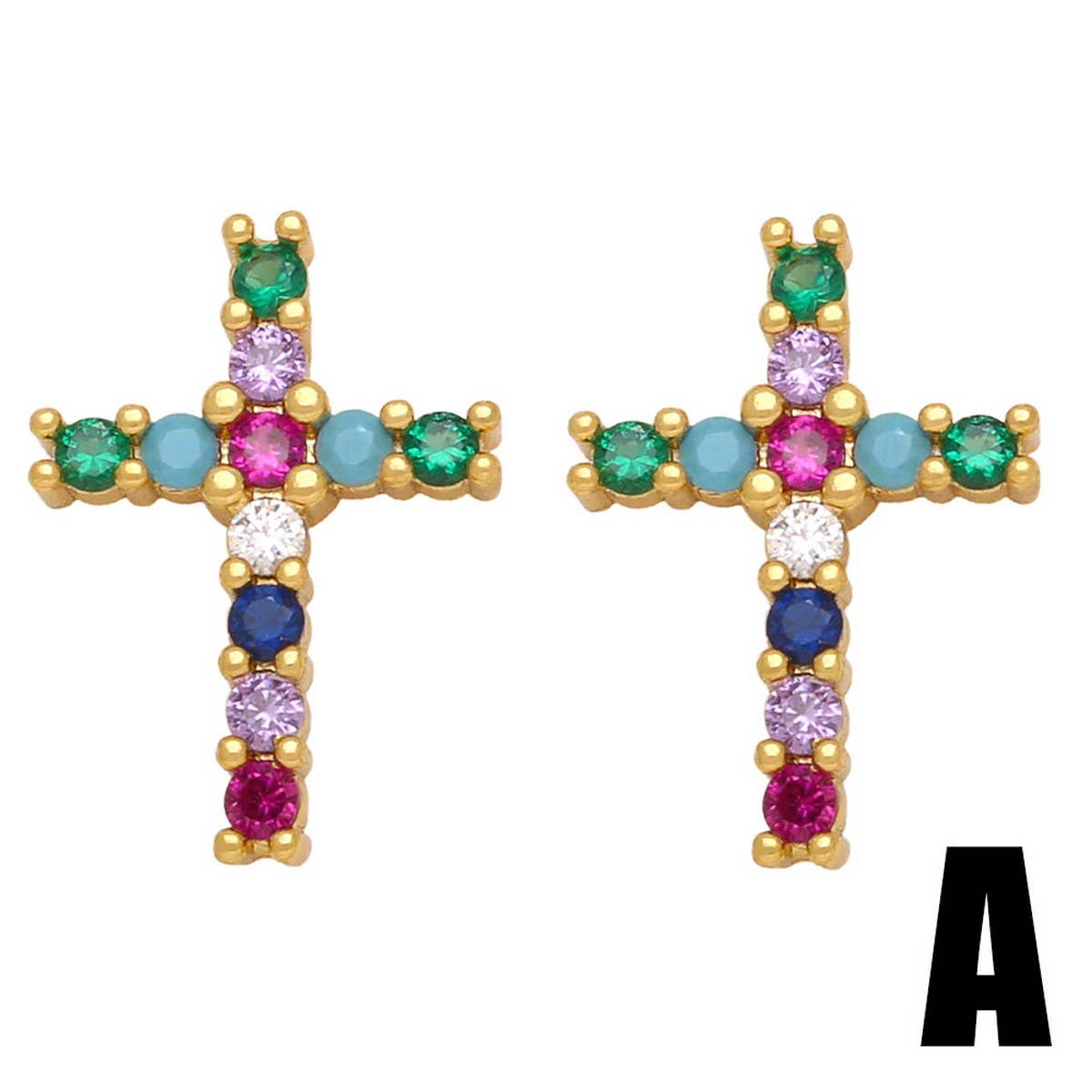 COLORED ZIRCON CROSS EARRINGS_CWAJE0987