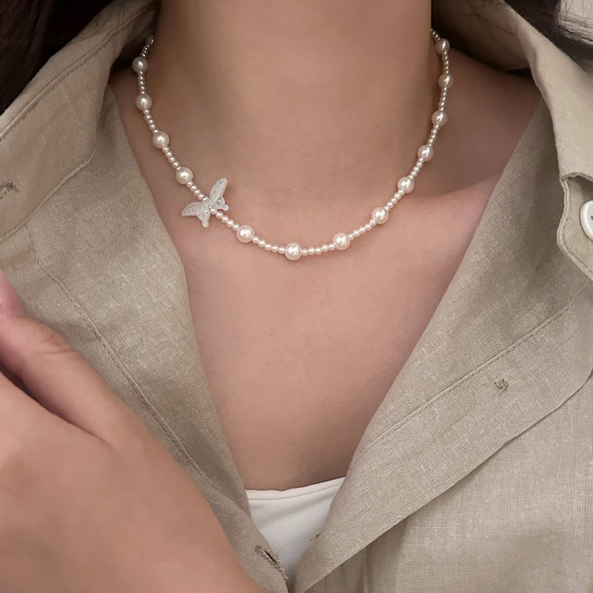 NEW HIGH END PEARL BUTTERFLY NECKLACE FOR WOMEN_CWAJE3066