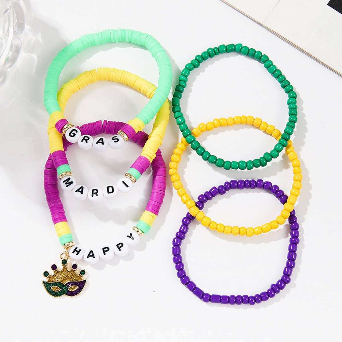 MASK PENDANT RICE BEAD SOFT CLAY BRACELET SET_CWMM3533