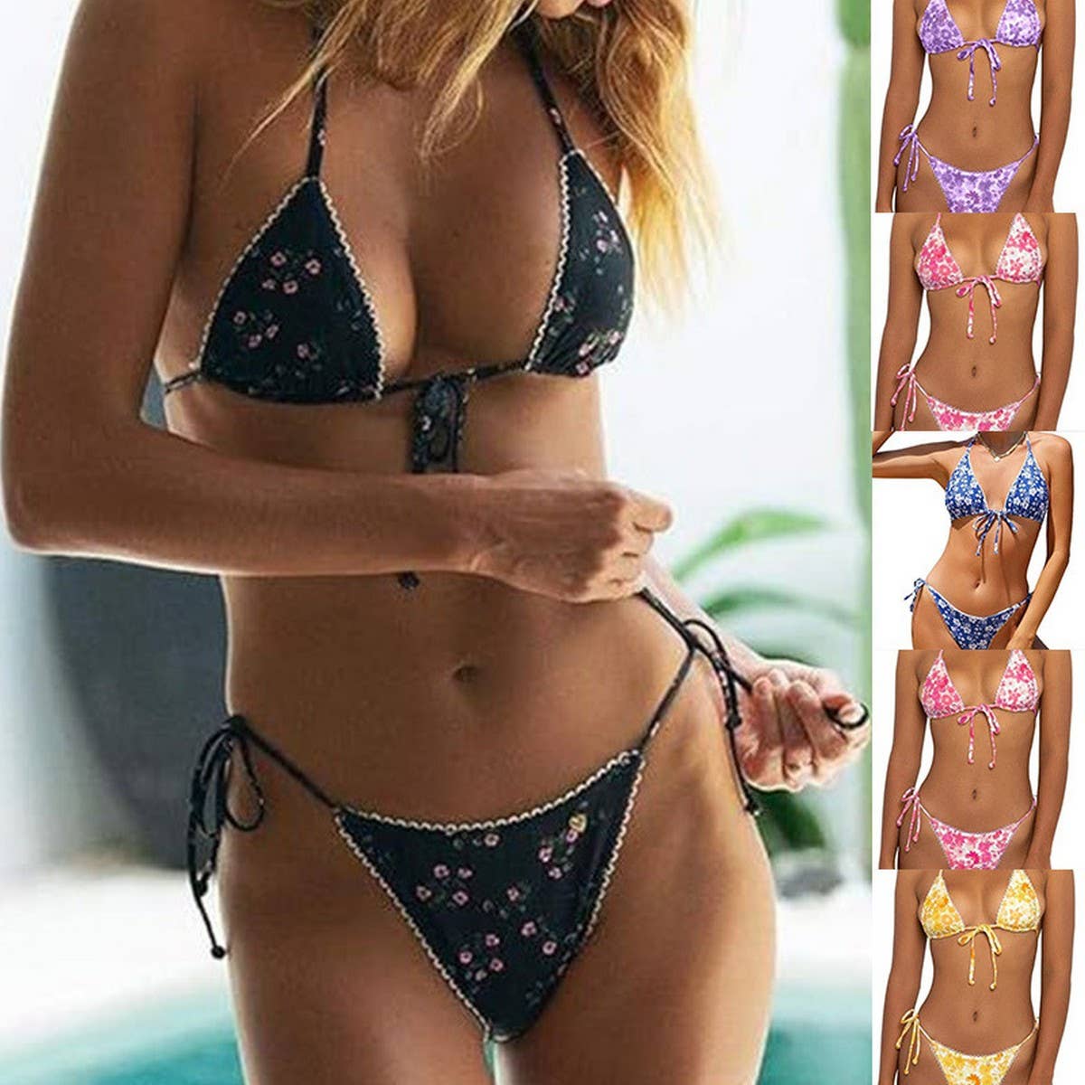 FLORAL DEEP V PUSH UP BIKINI TWO PIECE SWIMSUIT_CWMW0767