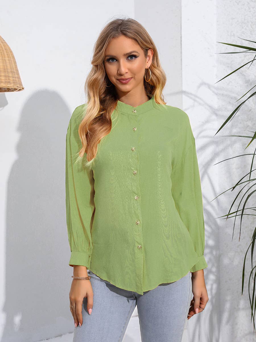 Womens  Solid Color Long Sleeve Casual  Shirt