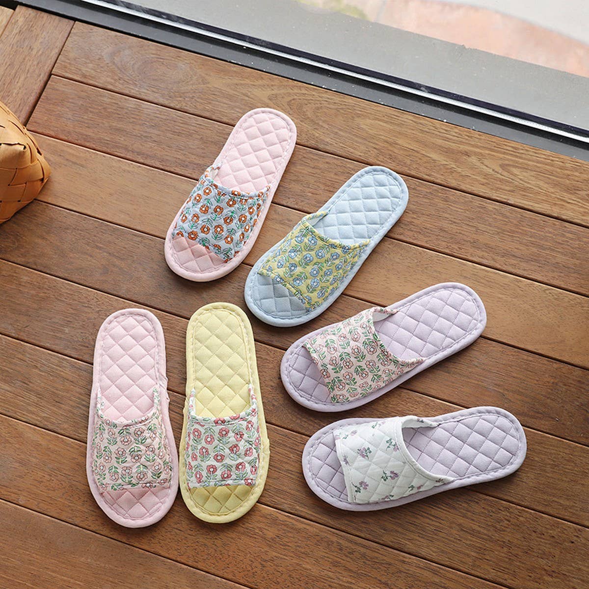 FLORAL COTTON LINEN SLIPPERS WITH SOFT SOLE_CWSHF0174