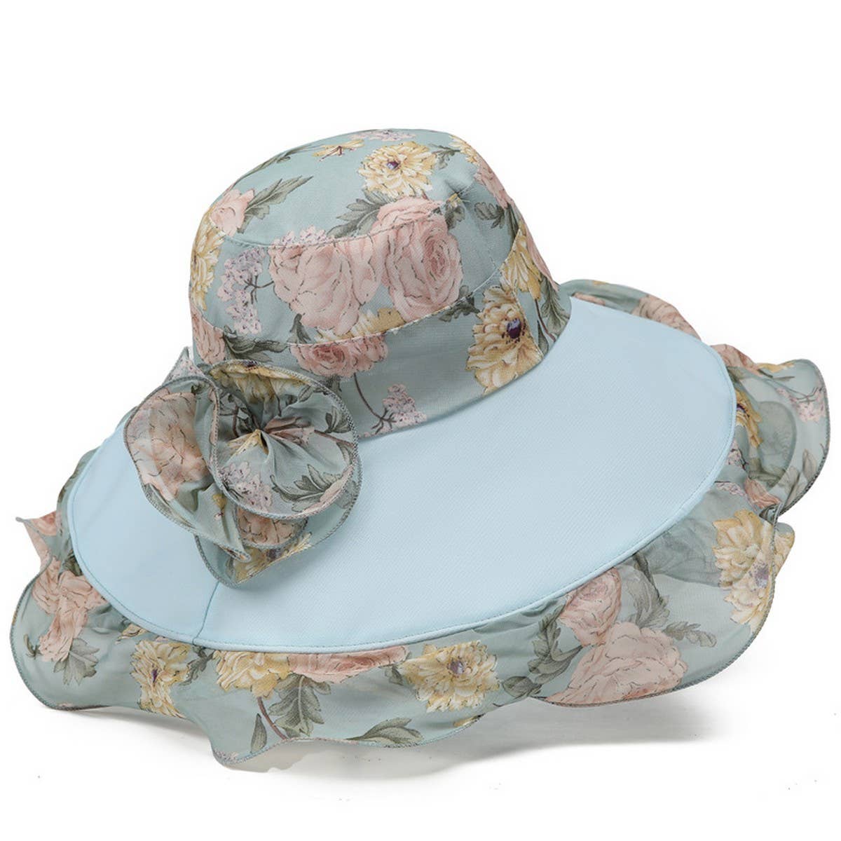 SEASIDE FLOWER BREATHABLE LARGE BRIM SUN HAT_CWAH1457