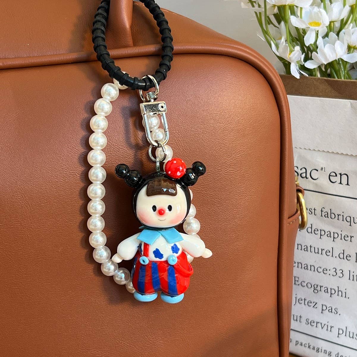 NEW CARTOON CLAY KEYCHAIN PEARL CHAIN GIFT CHARM_CWMM7879