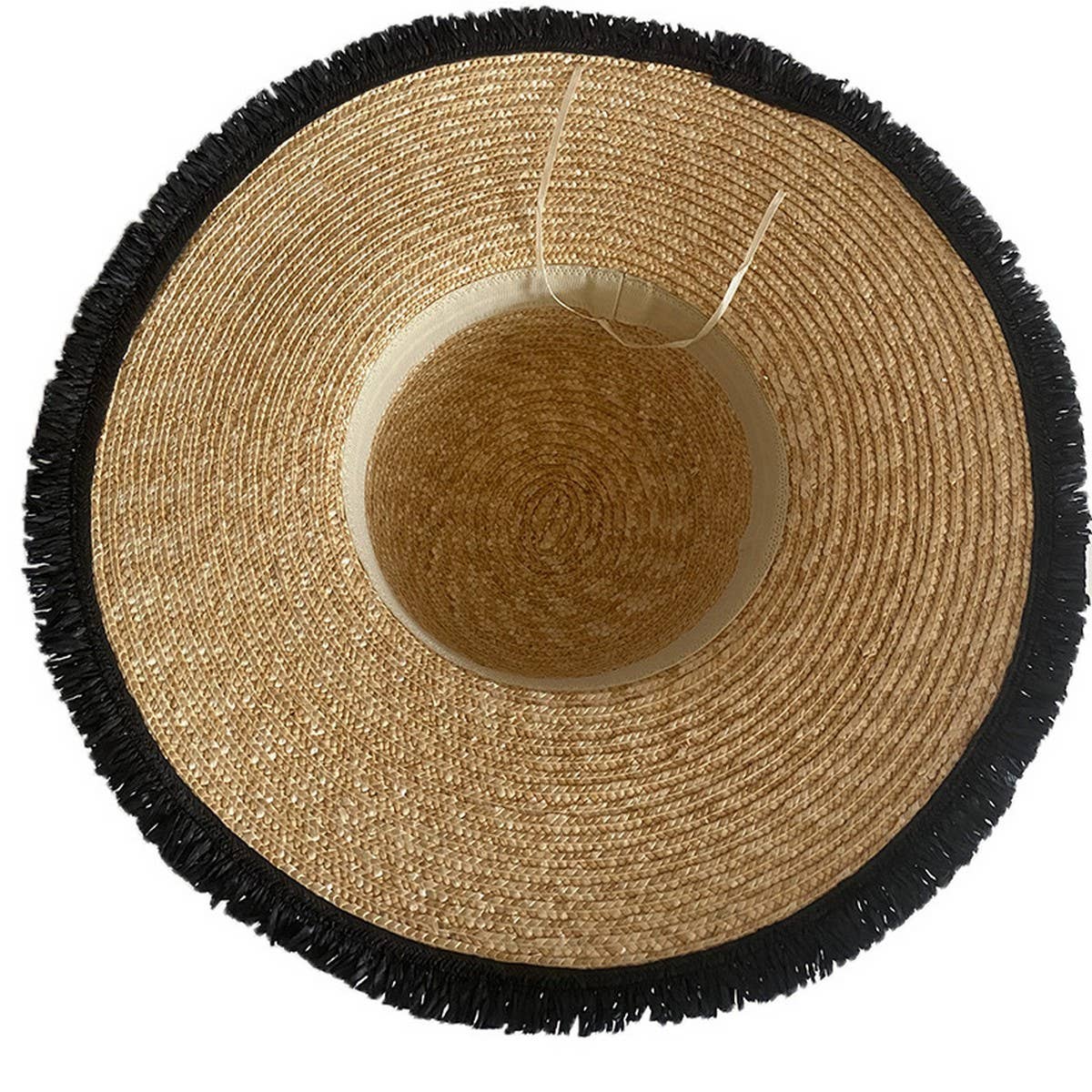 BLACK FUR EDGE OUTDOOR SHADING FASHION STRAW HAT_CWAH1173