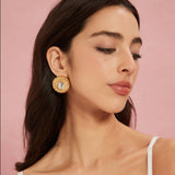 Vintage Round Ribbed Stainless Steel Earrings_Cwmm8910