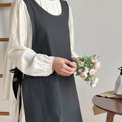 Waistband Cotton Linen Aprons With Pockets_Cwmm3289