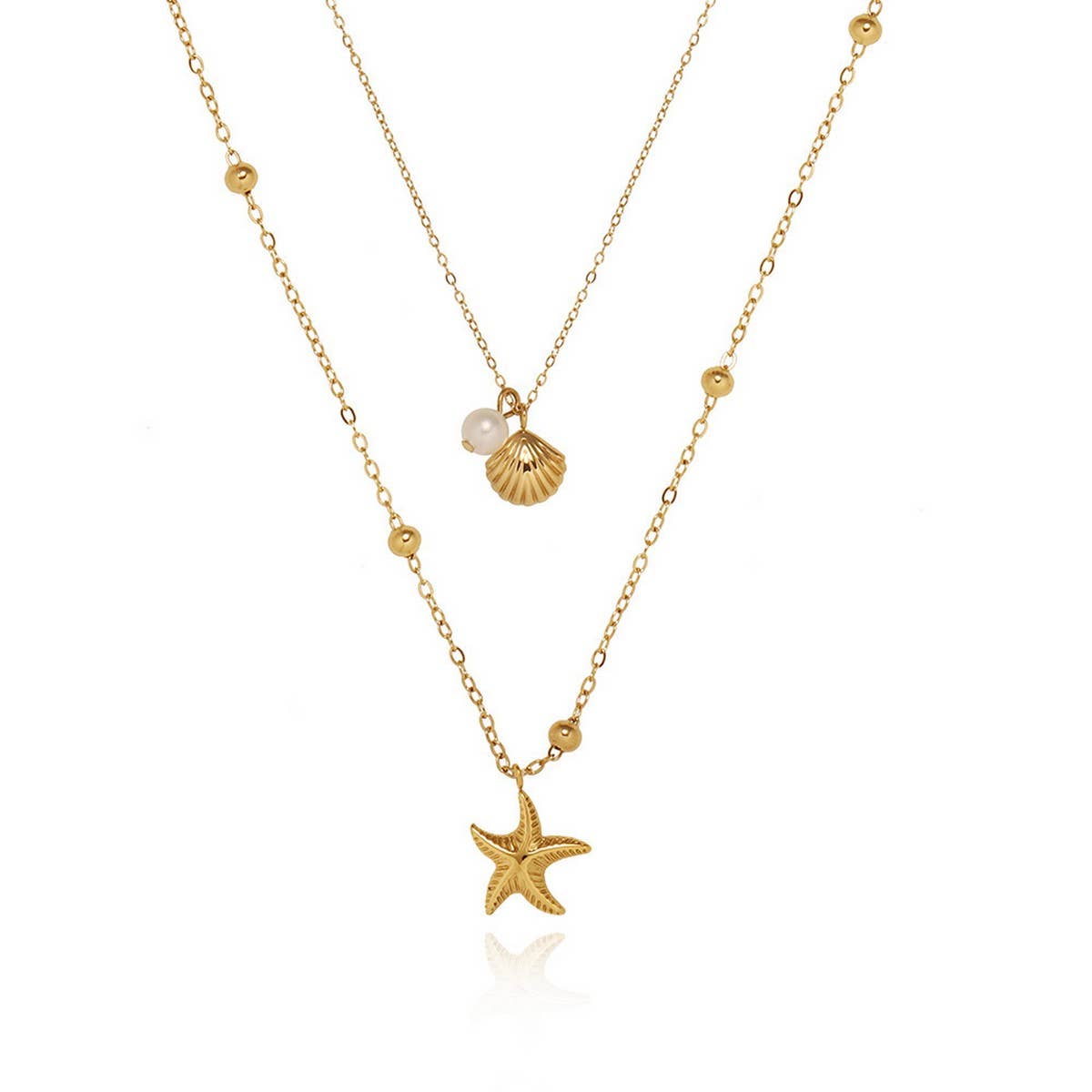 SUMMER DOUBLE STARFISH SHELL NECKLACE_CWMM5549