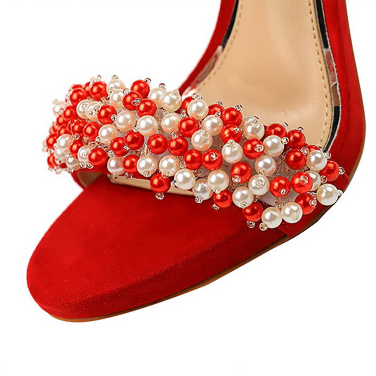 Women Suede Pearl Rhinestone High Heels
