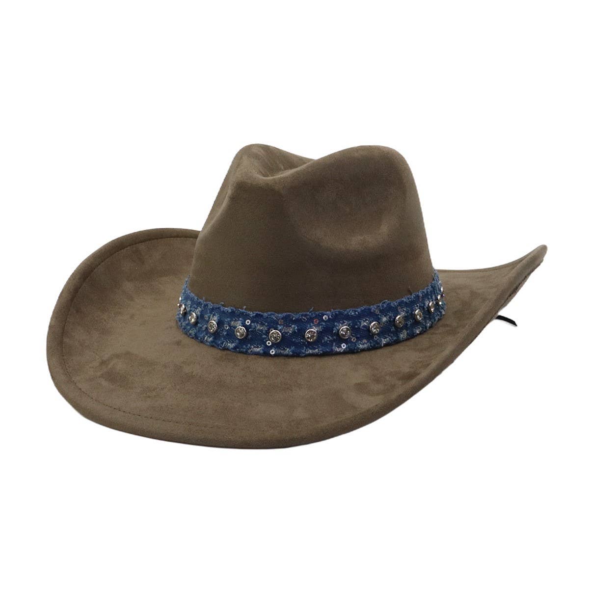Unisex Suede Cowboy Hat With Leather Belt Detail_Cwah04494