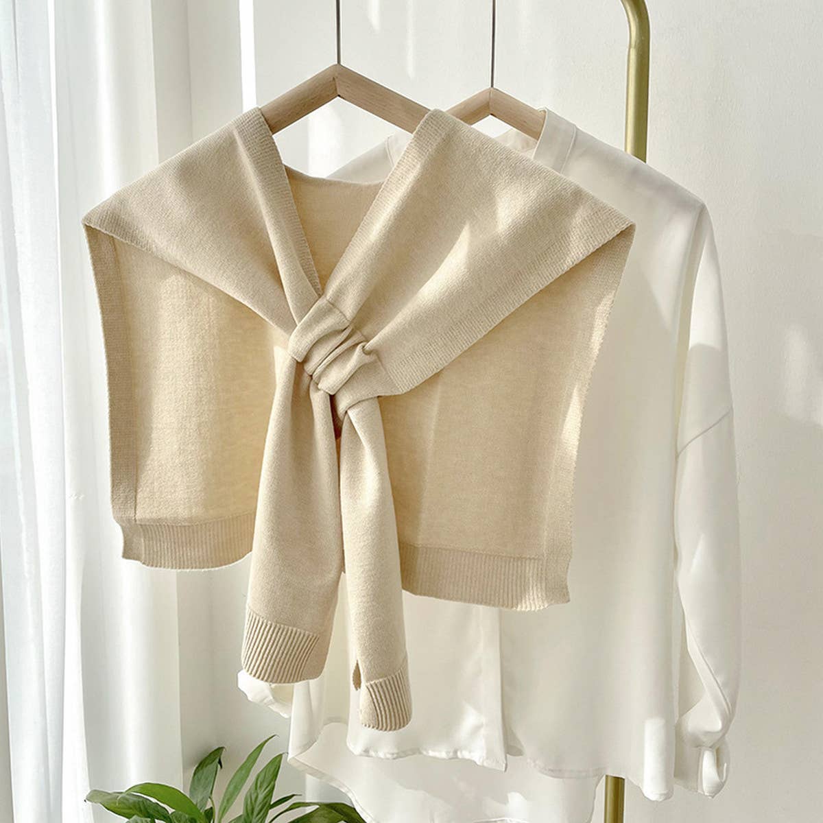 SOLID COLOR KNITTED KNOTTED SHAWL CASUAL COZY _CWASC0757