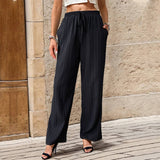 Solid Color Pleated Straight Leg Casual Pants