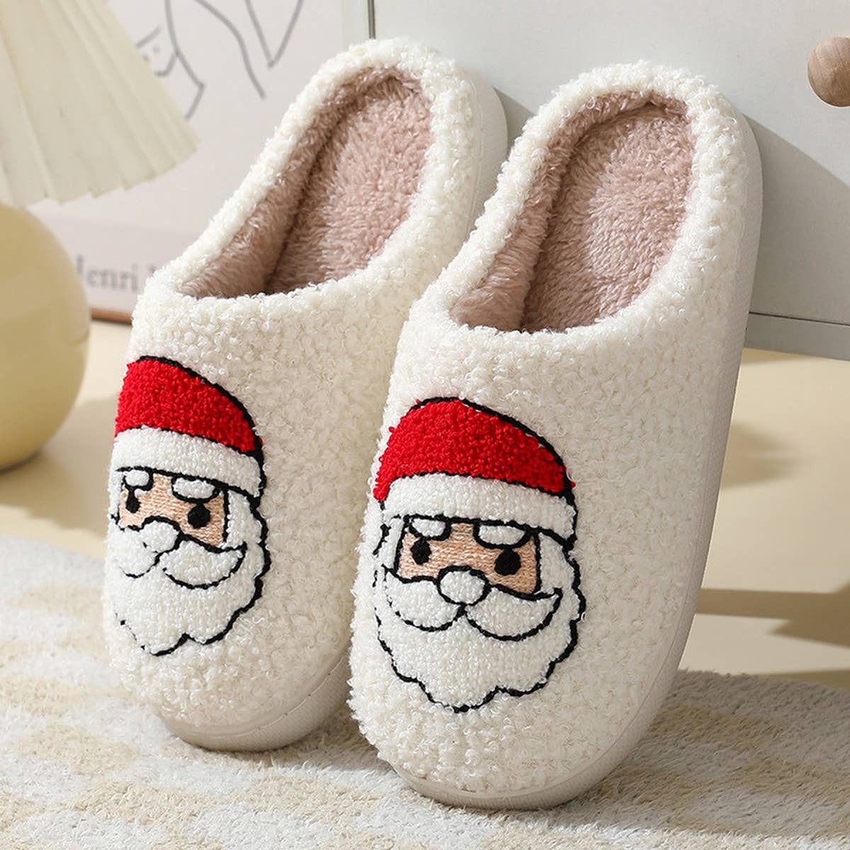 DEER PATTERNED CHRISTMA SANTA CLAUS INDOOR SLIPPER_CWSHS0257