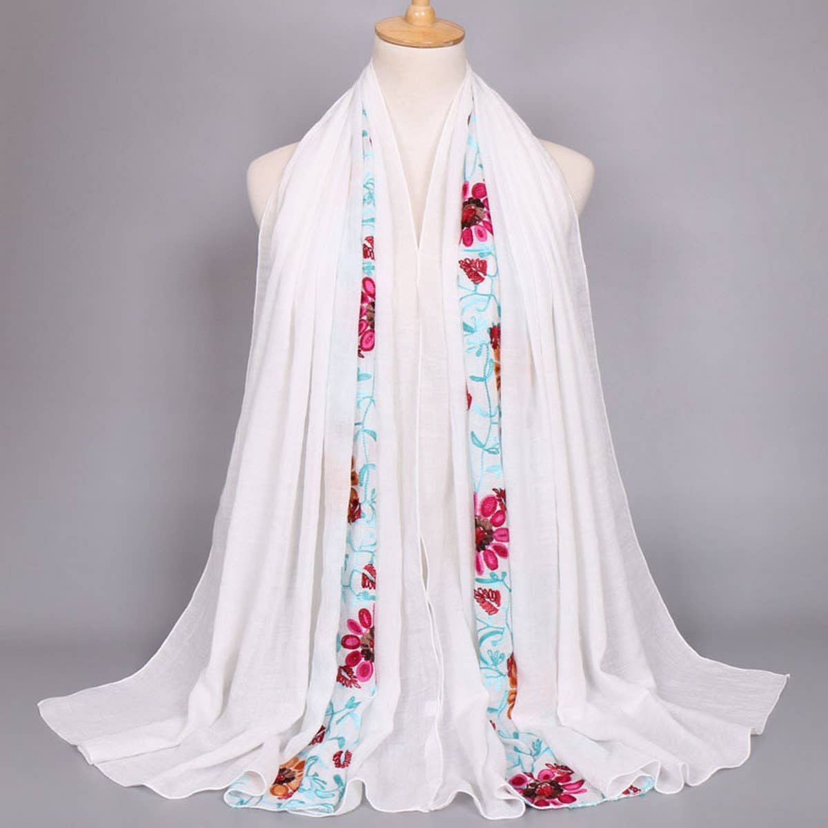 Embroidered Cotton Scarf Long Veil Shawl_Cwmm2002
