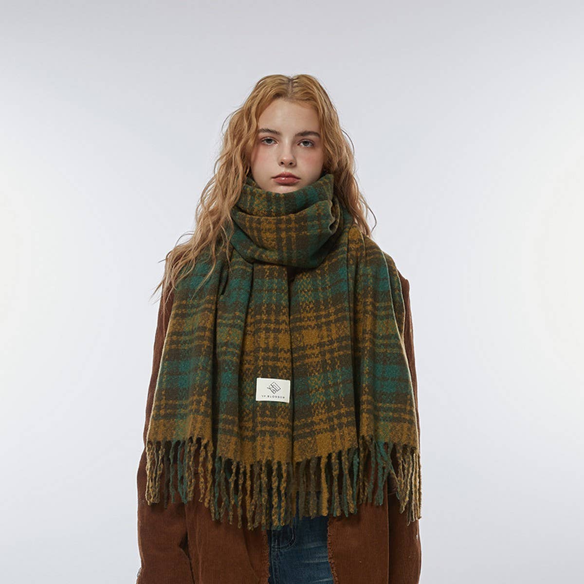 BROWN CHECK SCARF THICK DUAL USE WINTER WRAP_CWASC2299