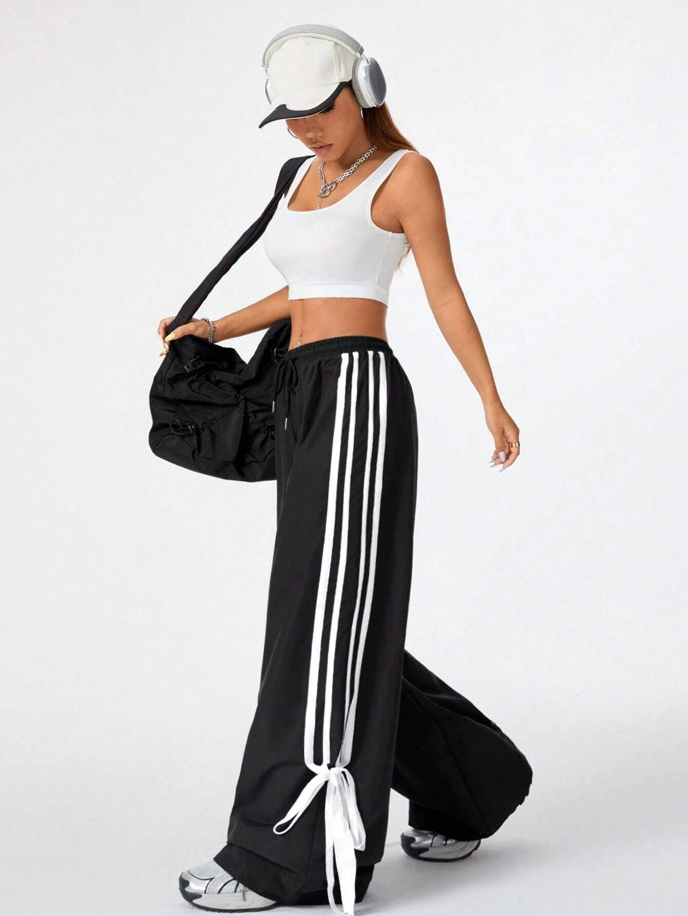Trendy Colorblock High-Waist Wide-Leg Pants