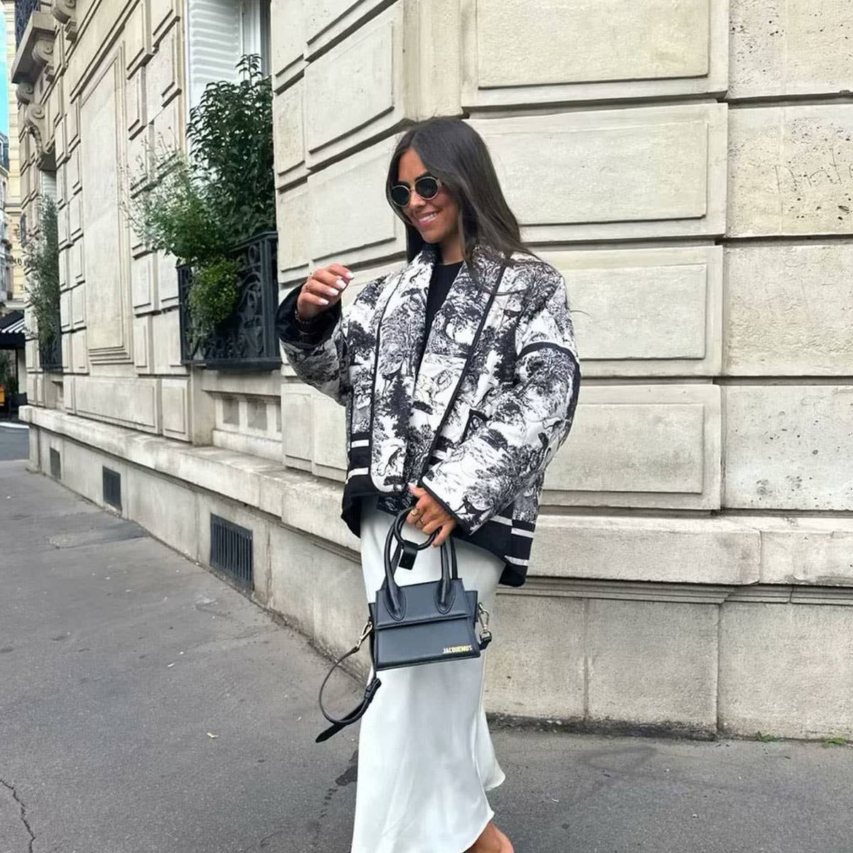 QUILTED JACKET WITH FLORAL PRINT LAPEL_CWOJA1565