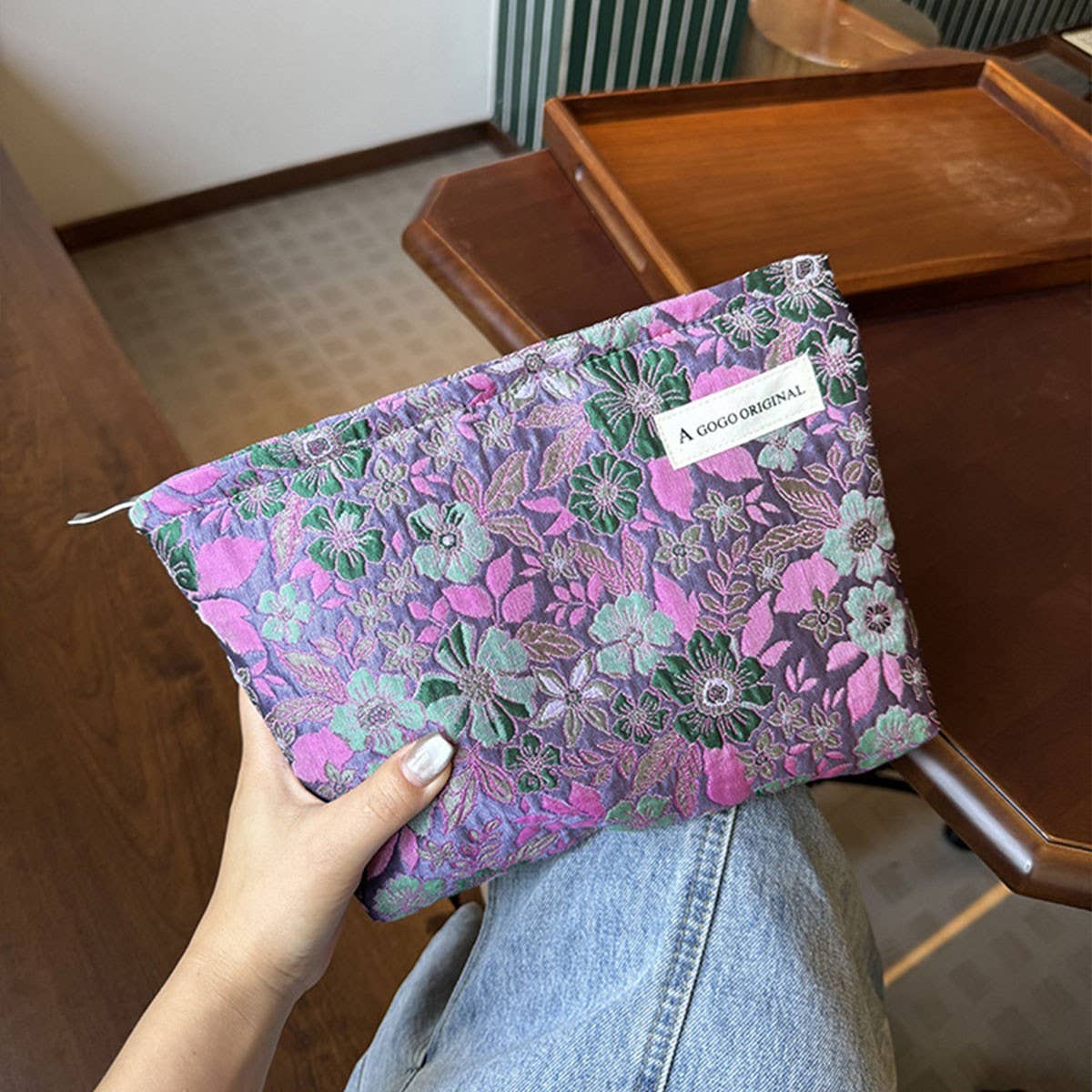 Purple Flower Makeup Bag Small Travel Wallet Pouch_Cuab00670