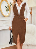Wcorduroy Dress Split Adjustable Strap Pockets