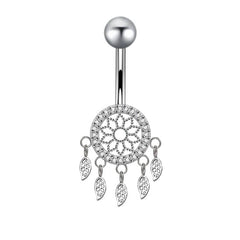 LEAF MESH CZ NAVEL RING STAINLESS STEEL JEWELRY_CWMM9370