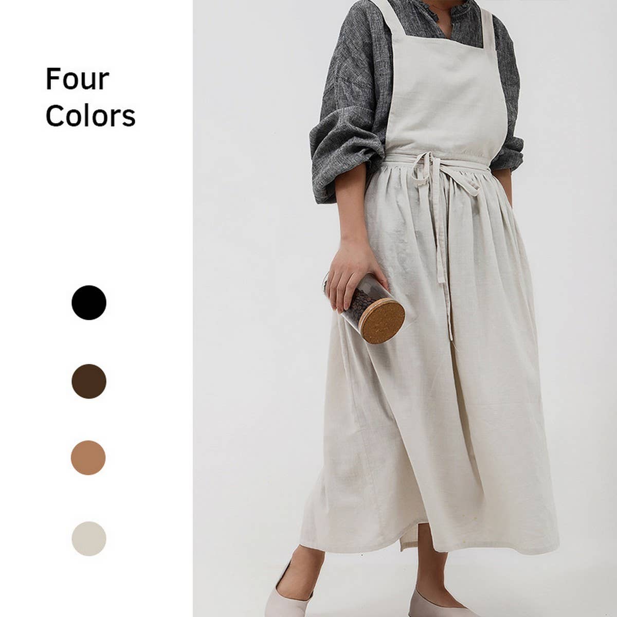 PLEATED THIN LINEN APRON WITH POCKETS VINTAGE_CWMM3309