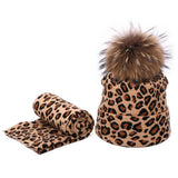 Leopard Knit Beanie With Pom & Scarf Set_Cwah04988