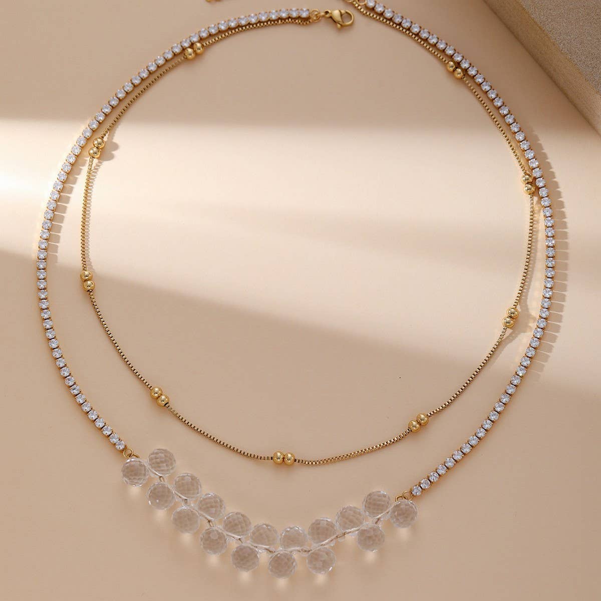 White Crystal Double Necklace Tennis Chain_Cwmm3636