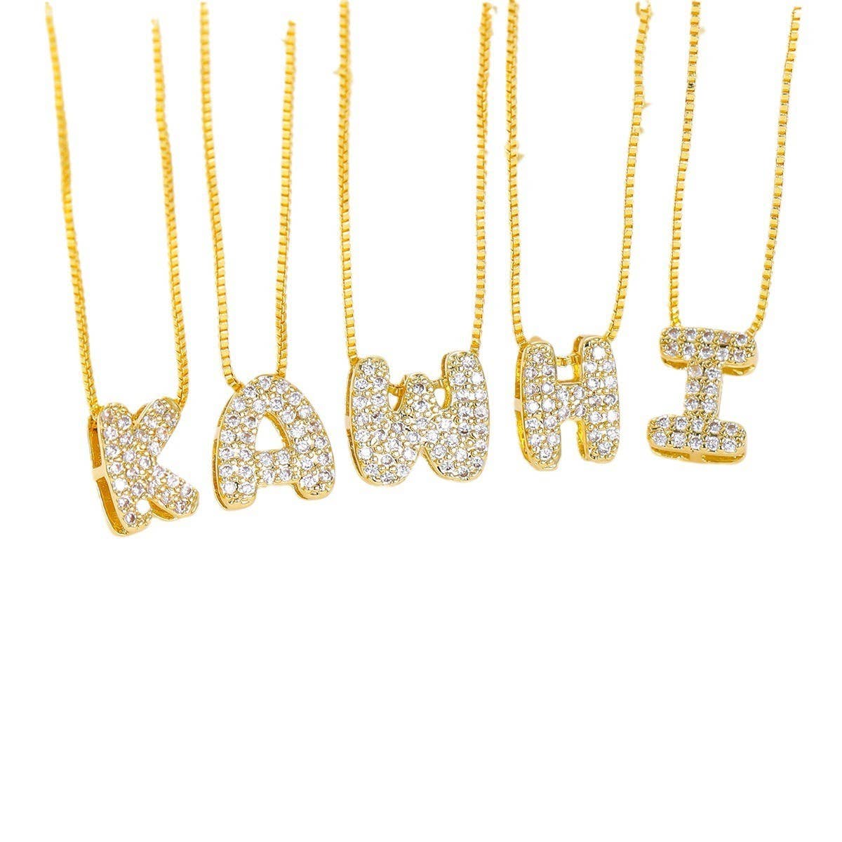 Tiny Zirconia Pendant 26 Letters Necklace_Cwmm5863