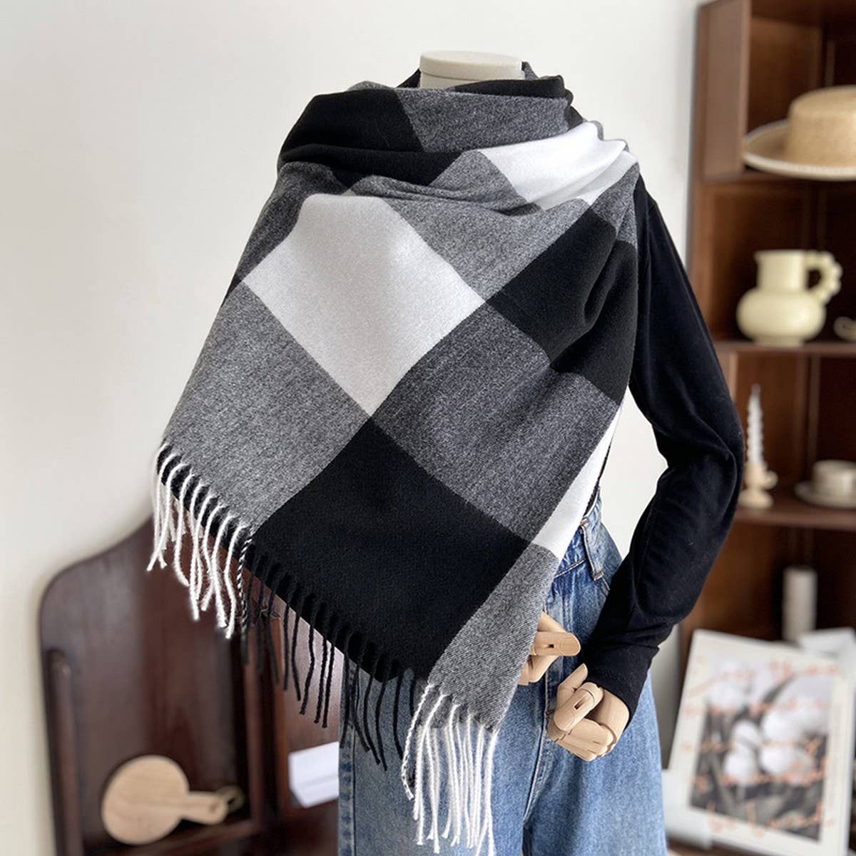 Warm Plaid Scarf Shawl For Women--Soft Winter Wrap_Cwasc1464