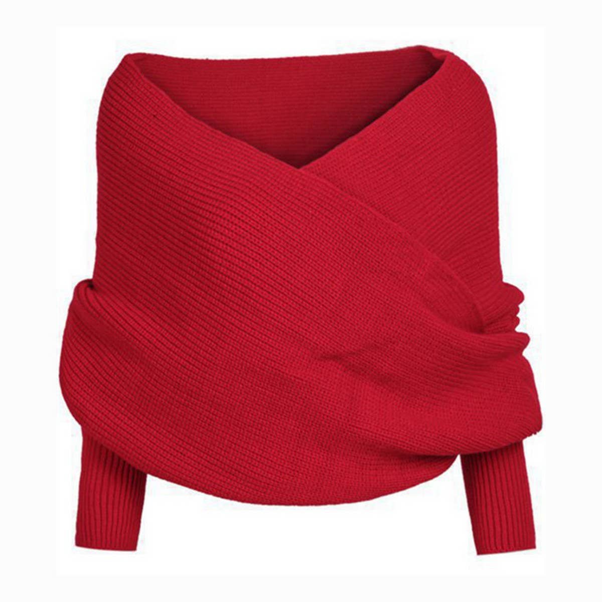 Cwasc1794_Elongated Solid Color Knitted Scarf With Sleeves