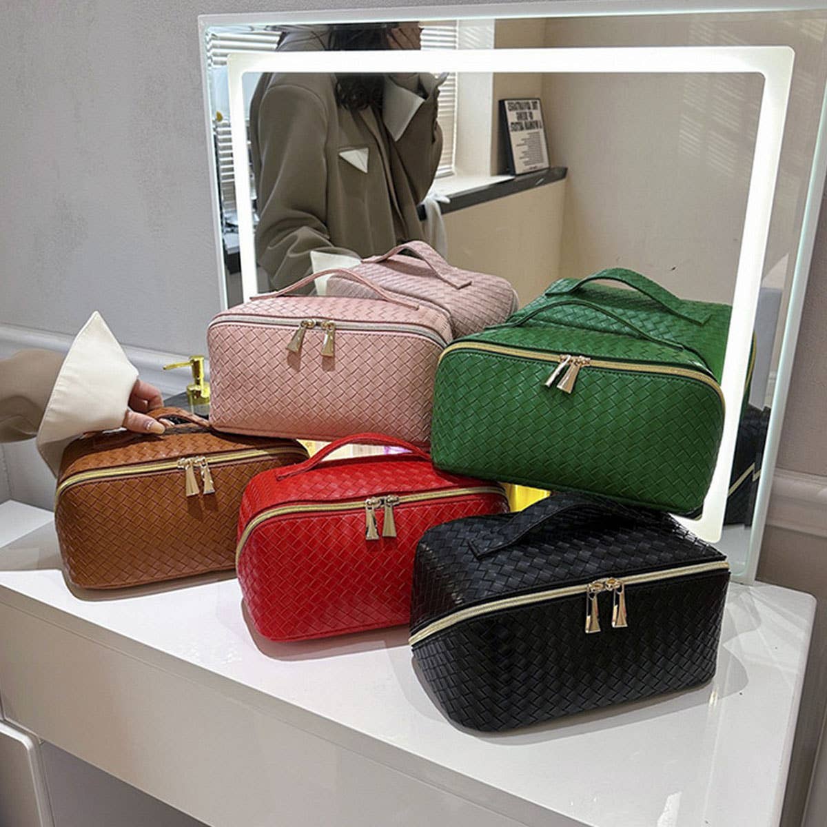 NEW WOVEN PU LEATHER LARGE CAPACITY COSMETIC BAG_CWAB4463