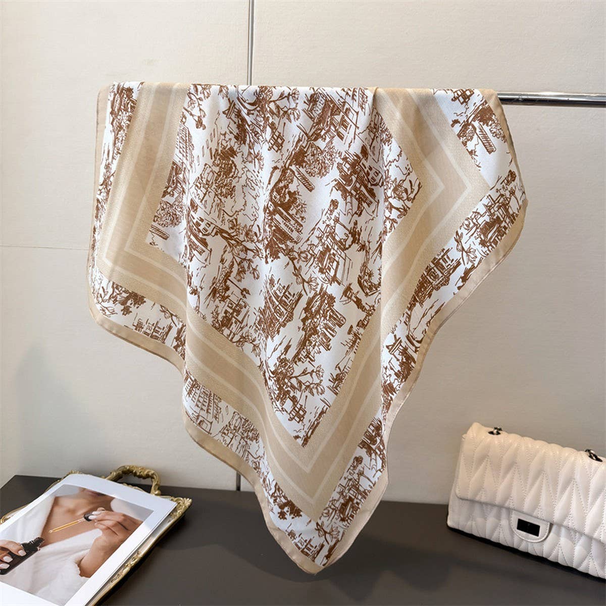 Cityscape Herringbone Faux Silk Square Scarf_Cwasc03437