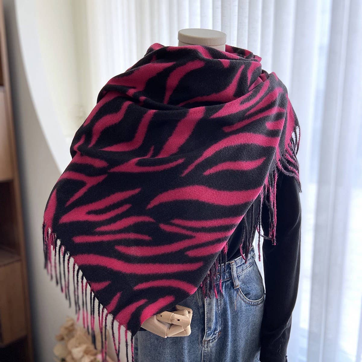 STRIPED PRINT FAUX CASHMERE SCARF FOR WINTER_CWASC1472