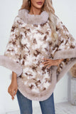 Cwosws0092_Leopard Print Knitted Cape With Fur Collar