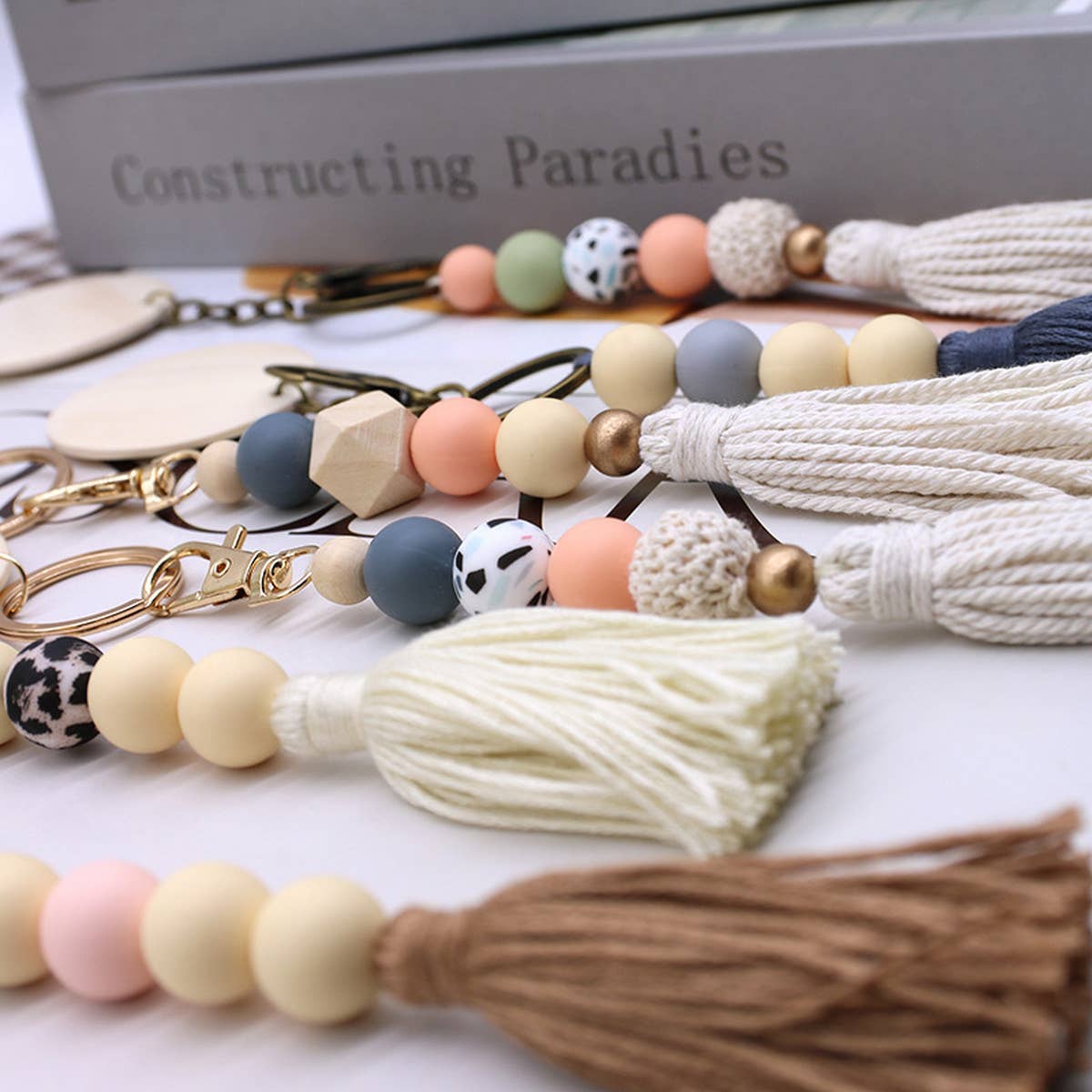 ROUND WOODEN BEADED TASSEL KEYCHAIN_CWMM1560