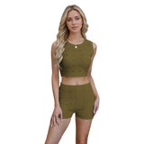 Slim-Fit Crew Neck Tank Shorts Fashion Knit Suit