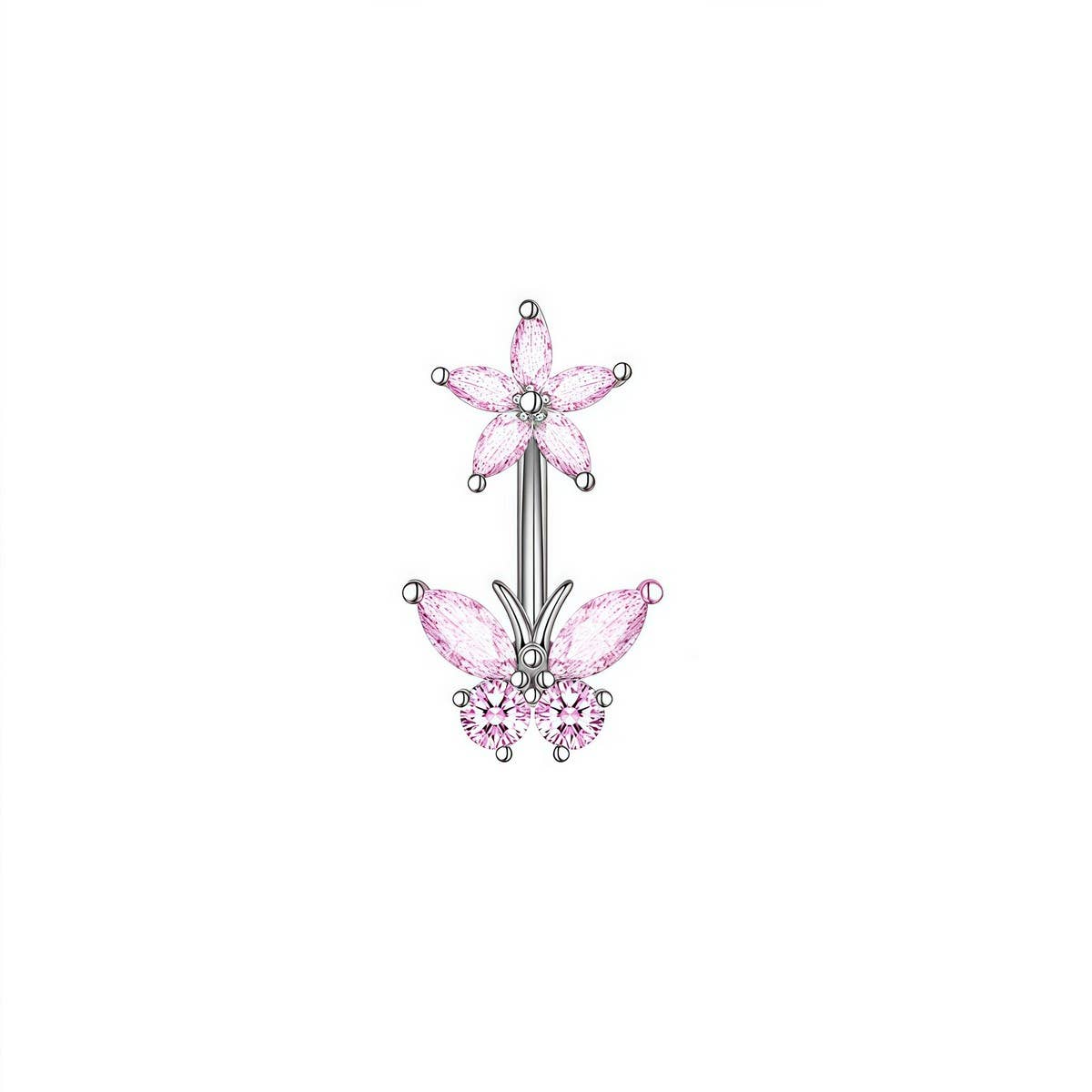 FLOWER BUTTERFLY ZIRCON STAINLESS STEEL BELLY RING_CWMM9471