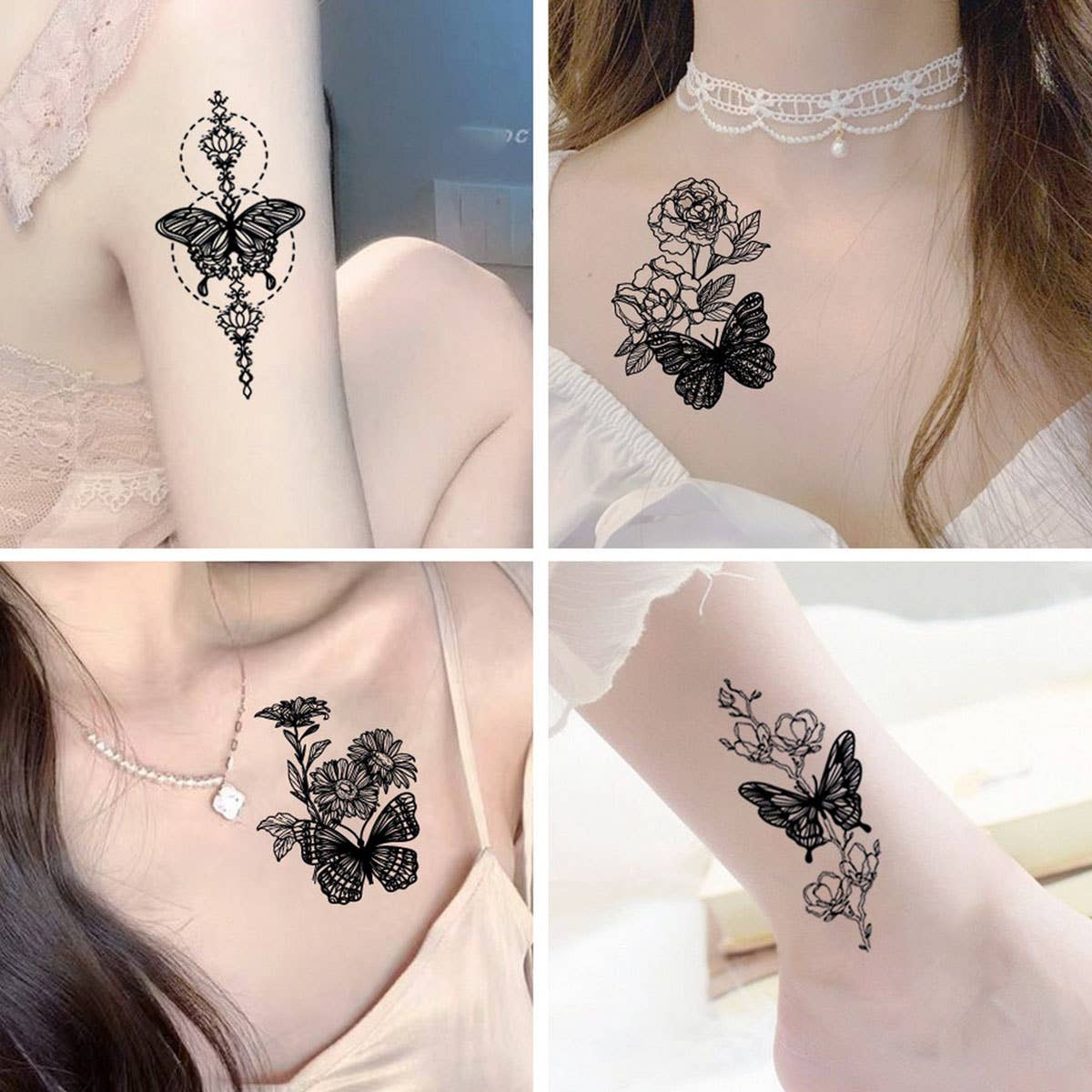 BUTTERFLY SKETCH FLOWER ARM TATTOOS CHIC_CWMM8230
