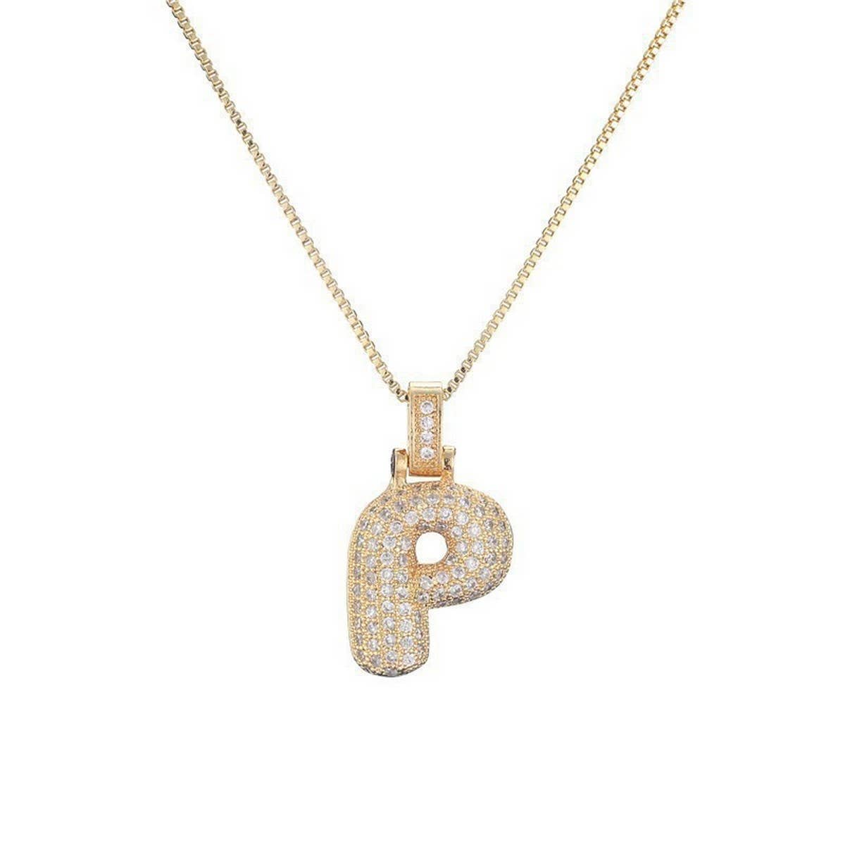 COPPER ZIRCONIA 26 LETTERS PENDANT NECKLACE_CWMM5866
